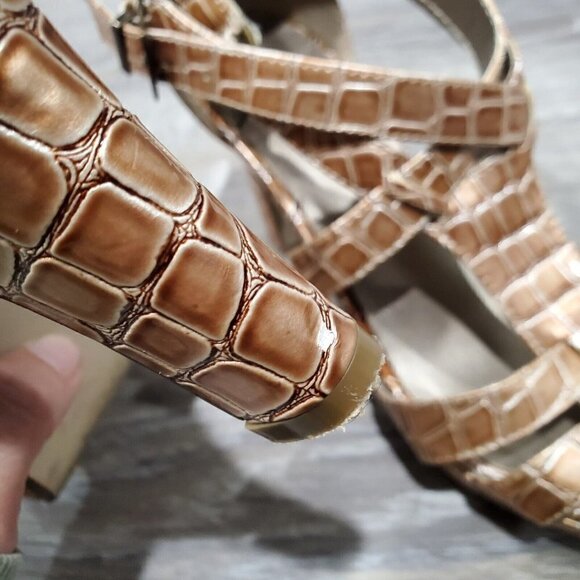 Lane Bryant Women's Brown Faux Reptile Double Strap Heels Shoes Open Toe SZ 9W - Picture 15 of 15
